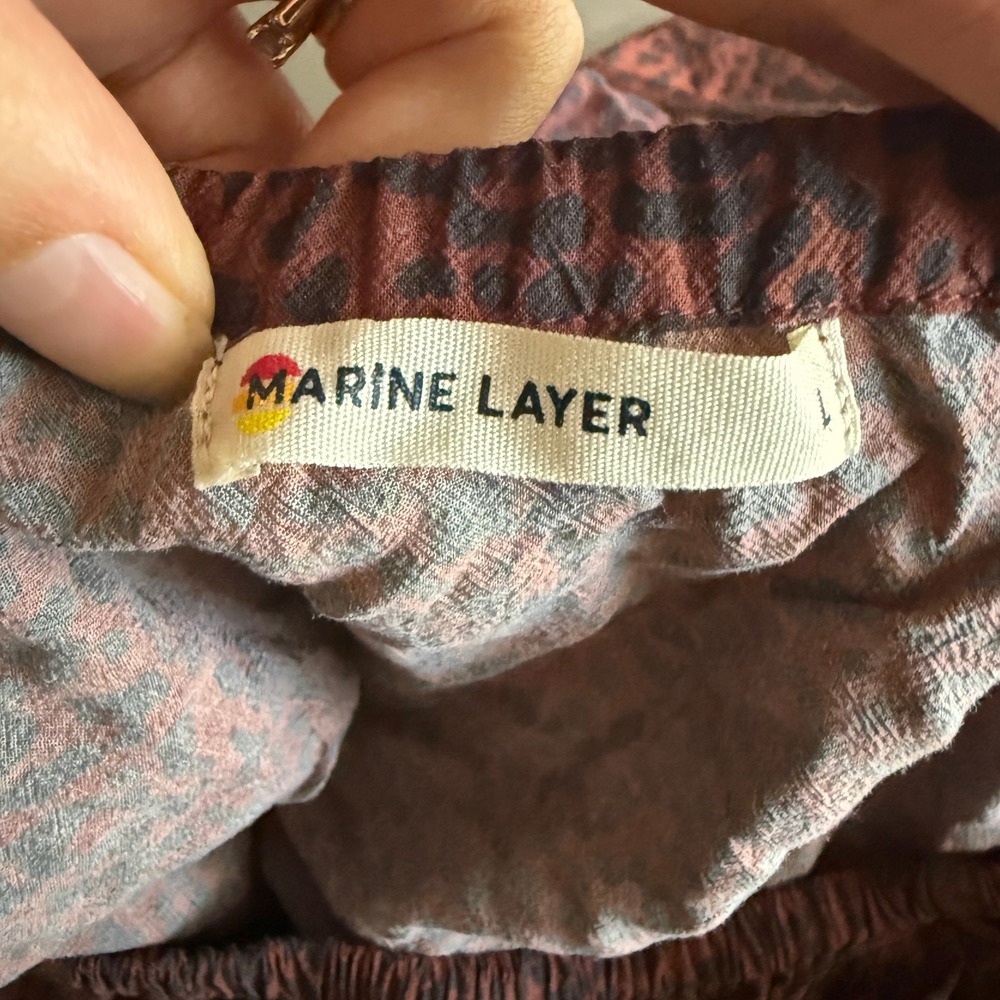Marine Layer Charlotte Maxi Dress Deep Cheetah Brown Leopard Off Shoulder Large - Picture 12 of 13